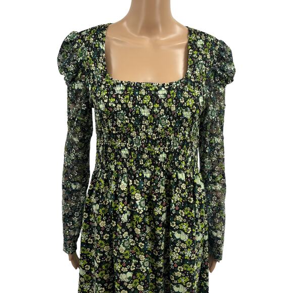 Scotch & Soda Green Floral Printed Lace Sleeved Midi Dress - Picture 5 of 12